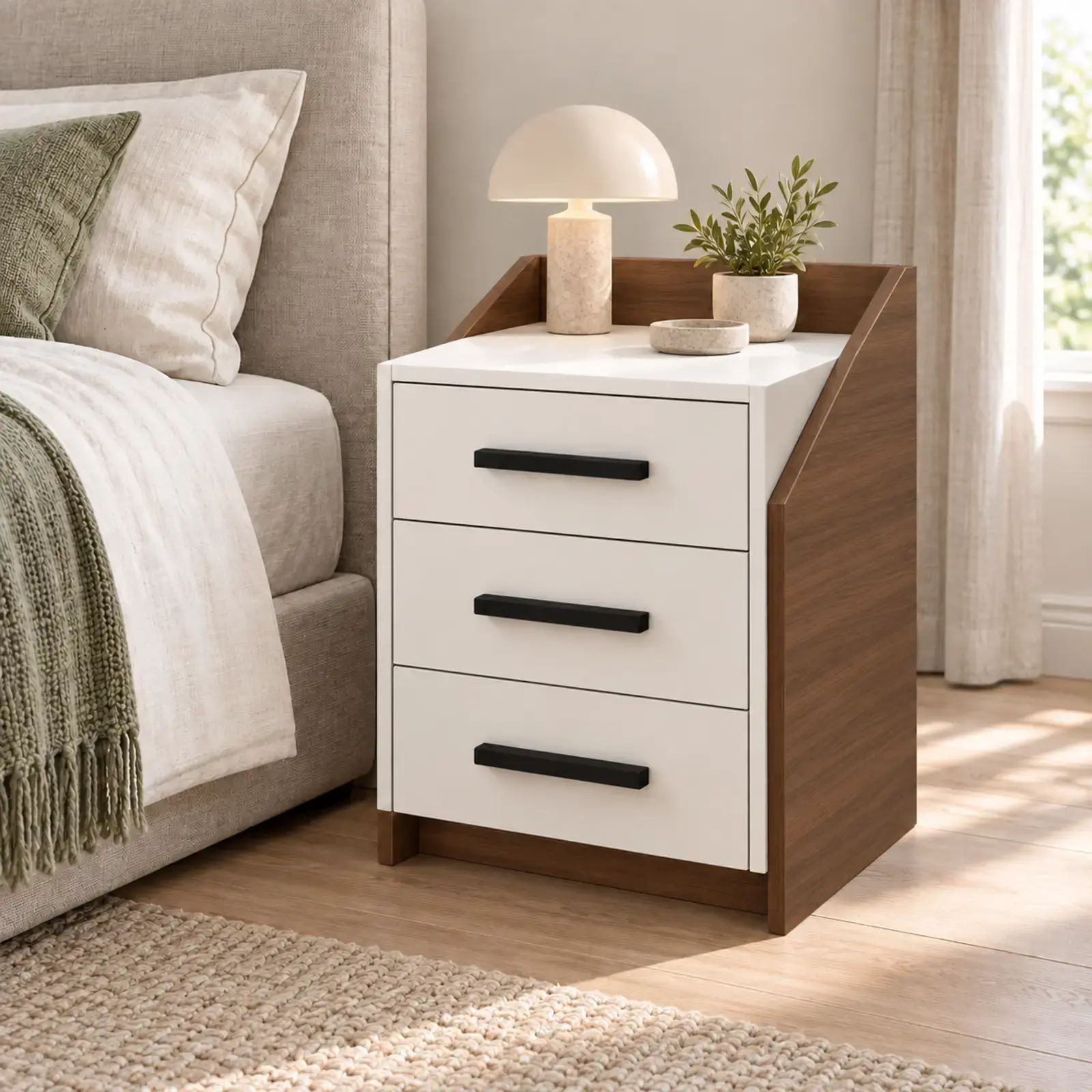 Yamaç 50 Üç Çekmeceli Komodin Mdf - Ceviz Beyaz