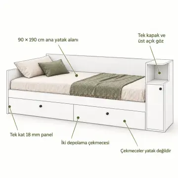 Yuva 90x190 Çekmeceli Sedir