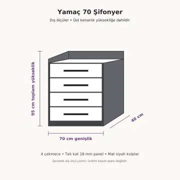 Yamaç 70 Dört Çekmeceli Kompakt Şifonyer