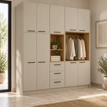 Harelina Düz MDF Kapaklı Tek Makine, Deterjan Nişli ve Askı Dolaplı Ünite 180 cm