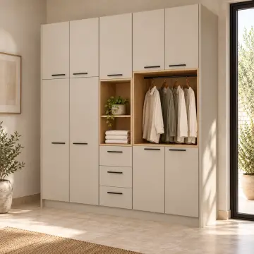 Harelina Düz MDF Kapaklı Tek Makine, Deterjan Nişli ve Askı Dolaplı Ünite 180 cm