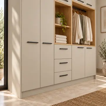 Harelina Düz MDF Kapaklı Tek Makine, Deterjan Nişli ve Askı Dolaplı Ünite 180 cm