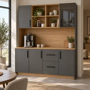 Tervelina 160 cm Dört Gözlü Orta Nişli Tek Reflekte Camlı Düz MDF Kahve Köşesi