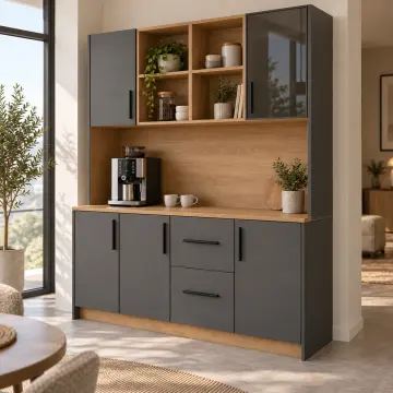 Tervelina 160 cm Dört Gözlü Orta Nişli Tek Reflekte Camlı Düz MDF Kahve Köşesi