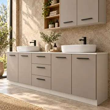 Jarelina Membran Asimetrik Üst Dolaplı Altı Kapaklı Üç Çekmeceli Banyo Dolabı 200 cm