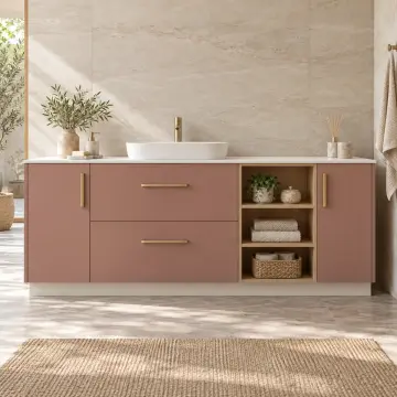 Ovelyassa Membran Tek Lavabolu, İki Çekmeceli ve Üç Açık Havlu Gözlü Banyo Dolabı 230 cm