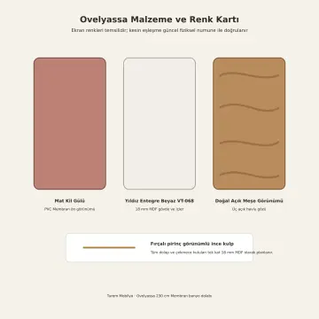 Ovelyassa Membran Tek Lavabolu, İki Çekmeceli ve Üç Açık Havlu Gözlü Banyo Dolabı 230 cm