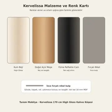 Kervelissa 170 cm Beş Gözlü Basamak Nişli Tek Reflekte Camlı High Gloss Kahve Köşesi