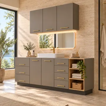 Mirelvana Lake Çift Çekmece Bloklu Sağ Açık Havlu Kuleli Banyo Dolabı 220 cm