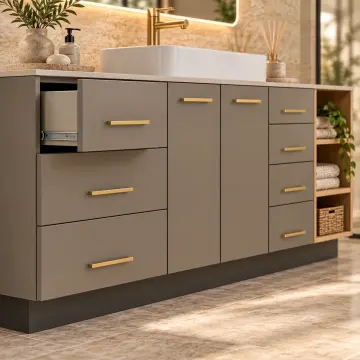 Mirelvana Lake Çift Çekmece Bloklu Sağ Açık Havlu Kuleli Banyo Dolabı 220 cm