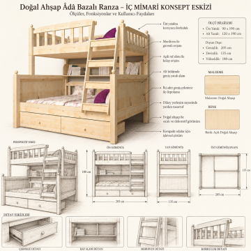 Doğal Ahşap Âdâ Bazalı Ranza