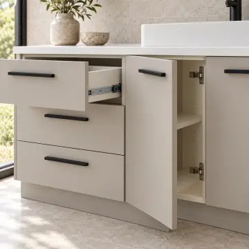 Narelvina Düz MDF Sağ Açık Tekstil Nişli Beş Çekmeceli Banyo Dolabı 200 cm