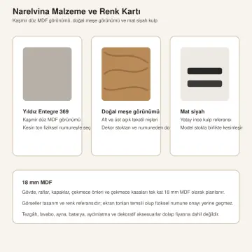 Narelvina Düz MDF Sağ Açık Tekstil Nişli Beş Çekmeceli Banyo Dolabı 200 cm