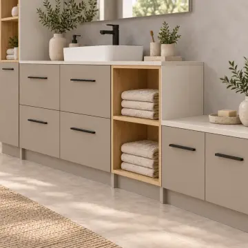 Relvarissa Düz MDF Boy Dolaplı, Altı Çekmeceli ve Beş Açık Gözlü Banyo Dolabı 260 cm