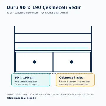 Duru 90x190 Çekmeceli Sedir