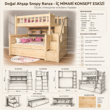 Doğal Ahşap Snopy Ranza