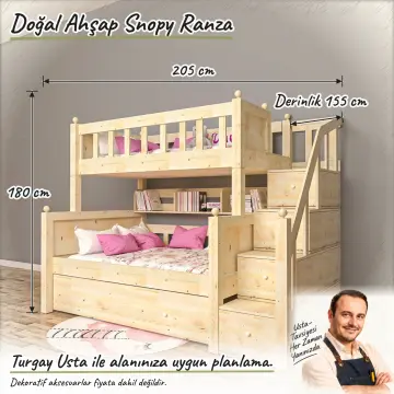Doğal Ahşap Snopy Ranza
