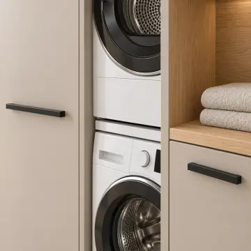Parelvena Membran Üst Üste İki Makine, Sol Depolama Kuleli ve Çift Sepetli Dolap 200 cm