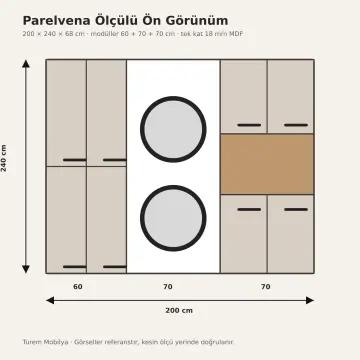 Parelvena Membran Üst Üste İki Makine, Sol Depolama Kuleli ve Çift Sepetli Dolap 200 cm