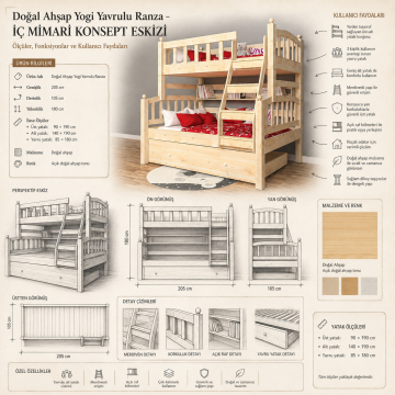 Doğal Ahşap Yogi Yavrulu Ranza
