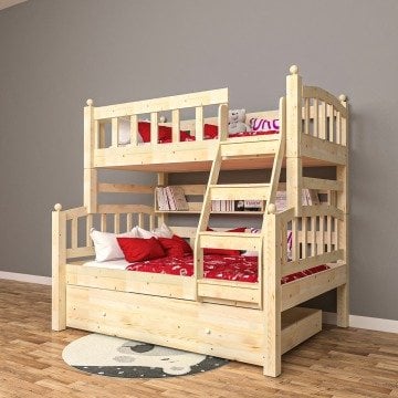 Doğal Ahşap Yogi Yavrulu Ranza