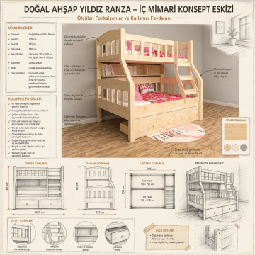 Doğal Ahşap Yıldız Ranza