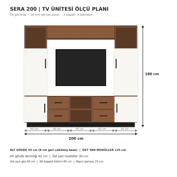 Sera 200 Hareli Ceviz Beyaz TV Ünitesi