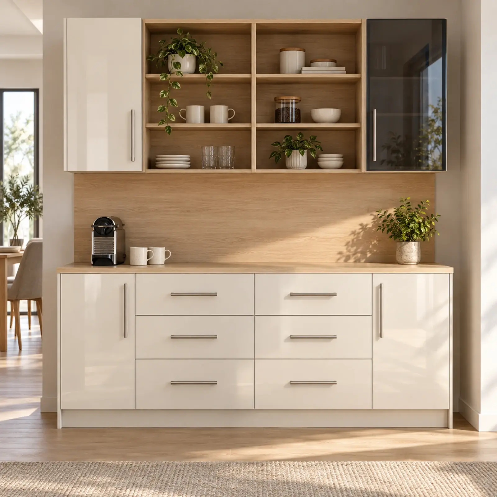 Valerissa 190 cm Altı Gözlü Asimetrik Köprü Nişli Tek Reflekte Camlı High Gloss Kahve Köşesi