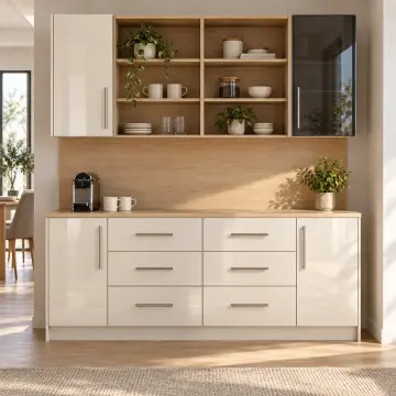 Valerissa 190 cm Altı Gözlü Asimetrik Köprü Nişli Tek Reflekte Camlı High Gloss Kahve Köşesi