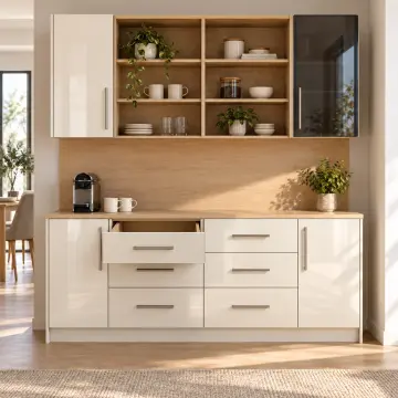 Valerissa 190 cm Altı Gözlü Asimetrik Köprü Nişli Tek Reflekte Camlı High Gloss Kahve Köşesi