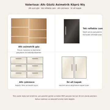 Valerissa 190 cm Altı Gözlü Asimetrik Köprü Nişli Tek Reflekte Camlı High Gloss Kahve Köşesi