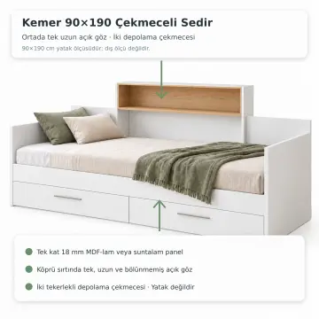Kemer 90x190 Çekmeceli Sedir