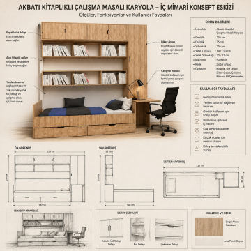 Akbatı Kitaplıklı Çalışma Masalı Karyola