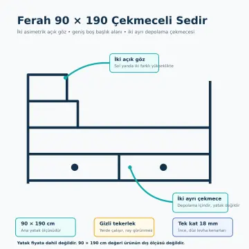Ferah 90x190 Çekmeceli Sedir
