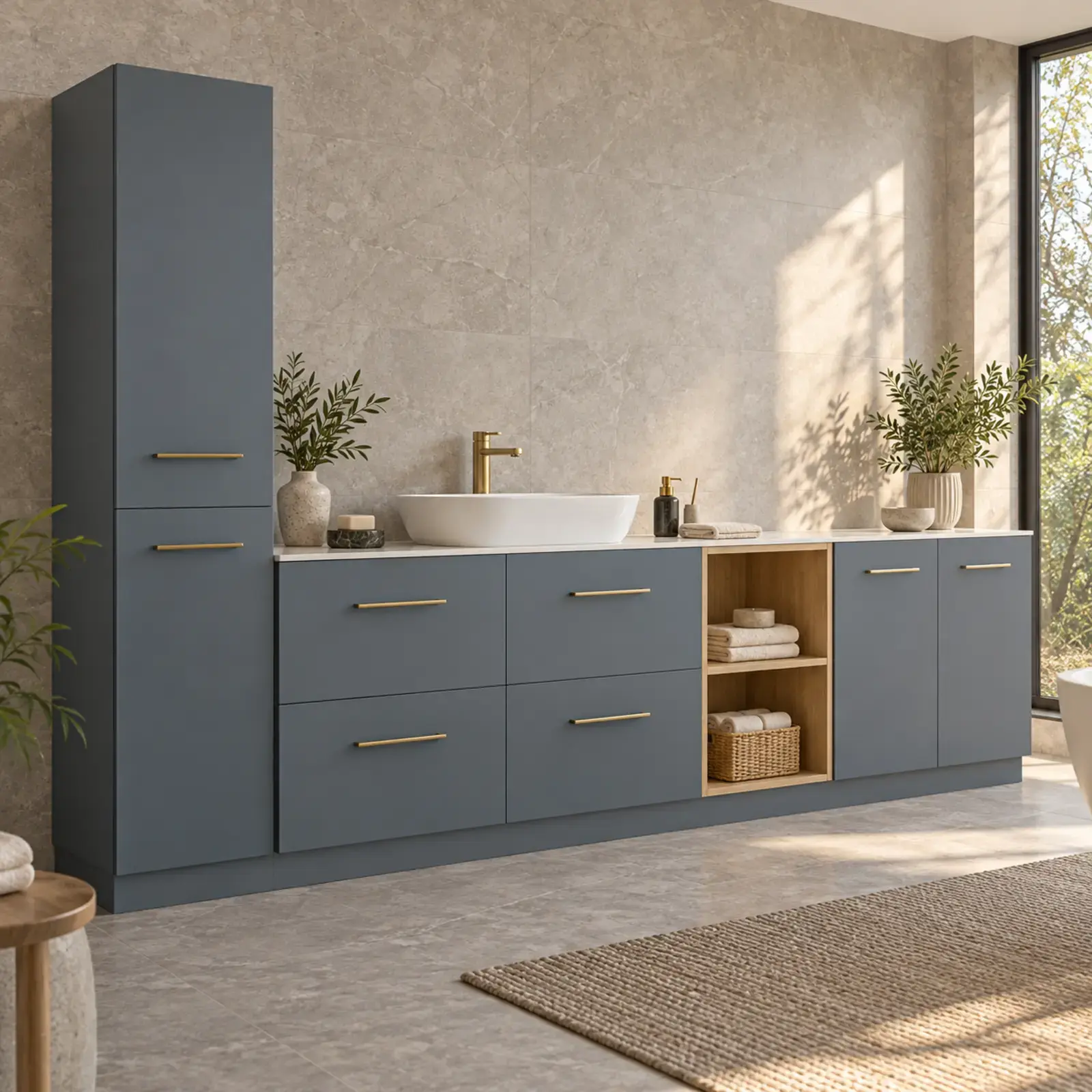 Velyarissa Membran Boy Dolaplı, Dört Çekmeceli ve İki Açık Gözlü Banyo Dolabı 250 cm