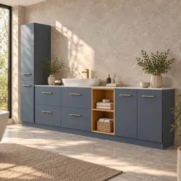 Velyarissa Membran Boy Dolaplı, Dört Çekmeceli ve İki Açık Gözlü Banyo Dolabı 250 cm