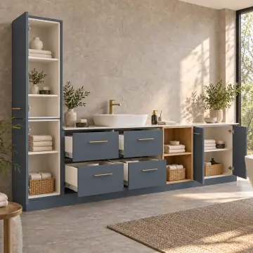 Velyarissa Membran Boy Dolaplı, Dört Çekmeceli ve İki Açık Gözlü Banyo Dolabı 250 cm