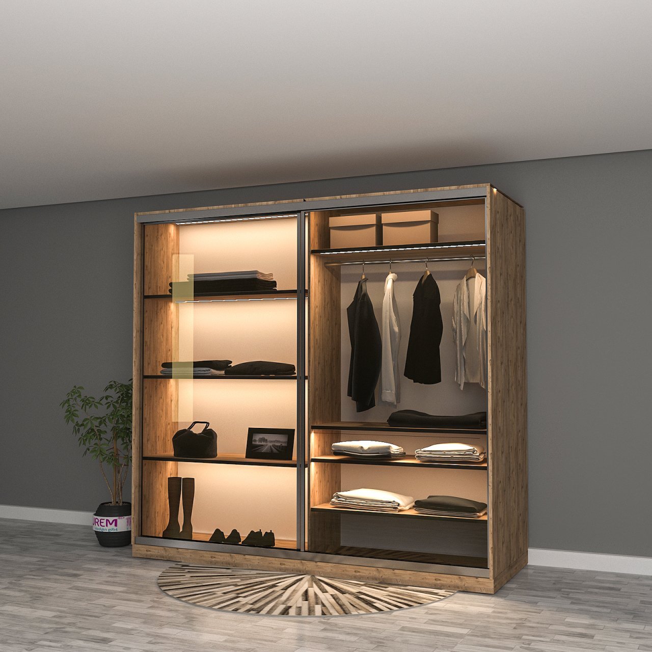 Lagina Reflekte Camlı Sürgülü Gardırop