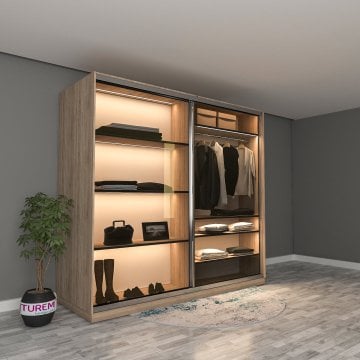 Lagina Reflekte Camlı Sürgülü Gardırop