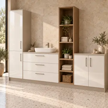 Welyarissa High Gloss Boy Dolaplı, Üç Çekmeceli ve Beş Açık Gözlü Banyo Dolabı 255 cm