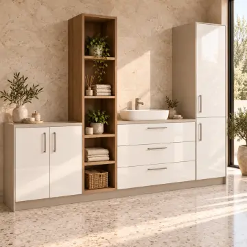 Welyarissa High Gloss Boy Dolaplı, Üç Çekmeceli ve Beş Açık Gözlü Banyo Dolabı 255 cm