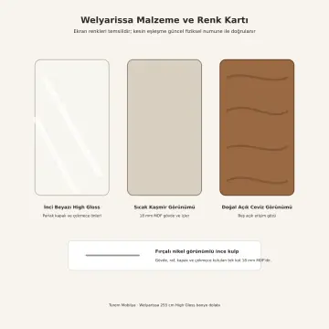 Welyarissa High Gloss Boy Dolaplı, Üç Çekmeceli ve Beş Açık Gözlü Banyo Dolabı 255 cm