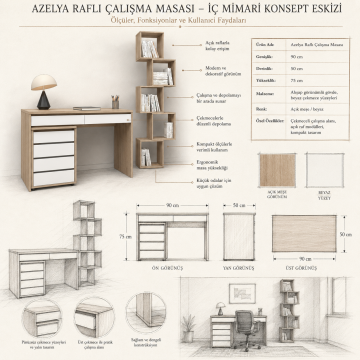 Azelya Raflı Çalışma Masası