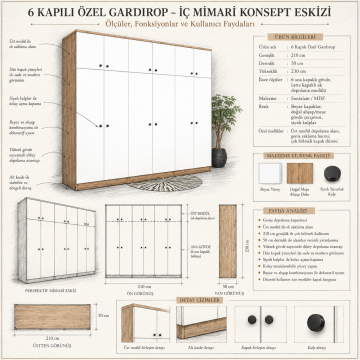 6 Kapılı Özel Gardırop Suntalam/Mdf