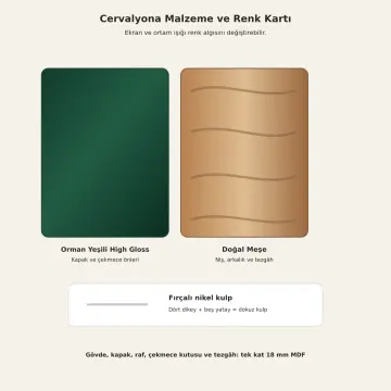 Cervalyona 180 cm Yedi Gözlü Basamak Nişli Beş Çekmeceli High Gloss Kahve Köşesi