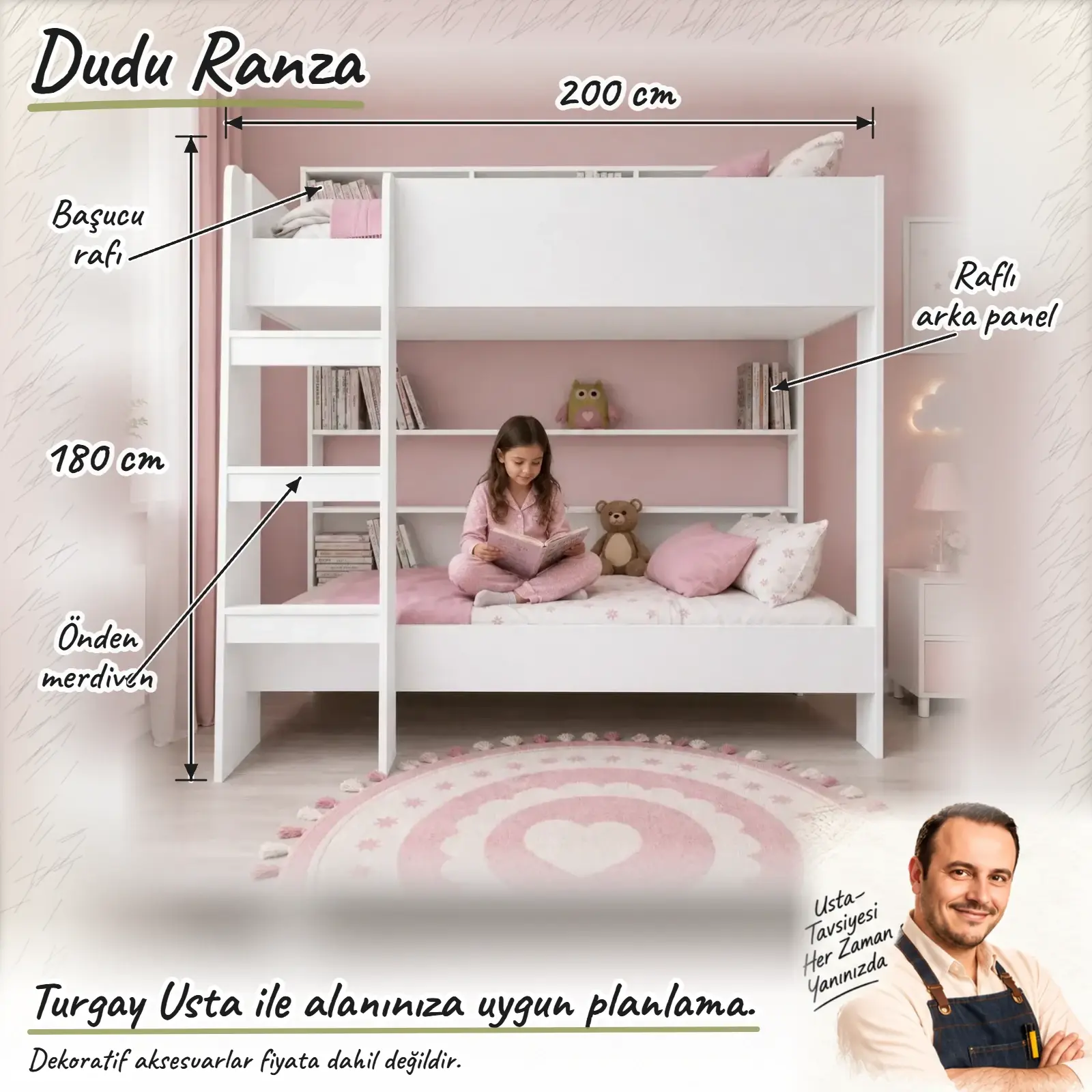 Dudu Ranza ölçülü Turgay Usta eskizi 200x100x180 cm