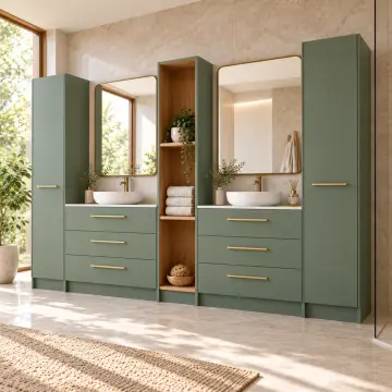 Xelyavora Lake İki Boy Dolaplı Altı Çekmeceli ve Üç Açık Gözlü Banyo Dolabı 280 cm