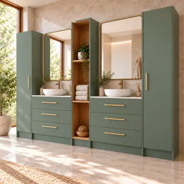 Xelyavora Lake İki Boy Dolaplı Altı Çekmeceli ve Üç Açık Gözlü Banyo Dolabı 280 cm