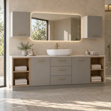Yarelissa Lake Çift Yan Açık Havlu Nişli Orta Üç Çekmeceli Banyo Dolabı 200 cm