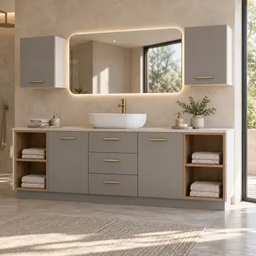Yarelissa Lake Çift Yan Açık Havlu Nişli Orta Üç Çekmeceli Banyo Dolabı 200 cm